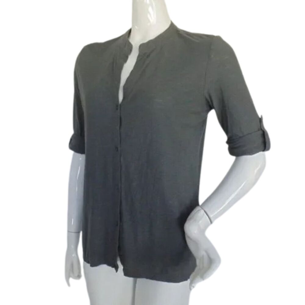 JAMES PERSE Top, 3/L, Button down, jersey, split neck, Slate green, 3/4 Sleeve - Picture 4 of 10